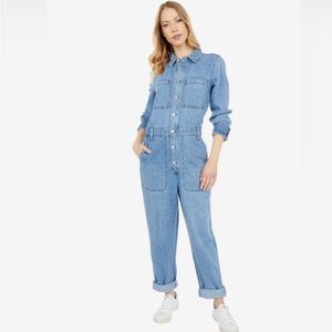 Madewell Denim Relaxed Coverall Jumpsuit Button Front Pockets Blue SZ S